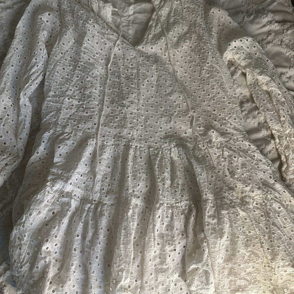 ASOS White Eyelet Tiered Mini Dress - Size 10